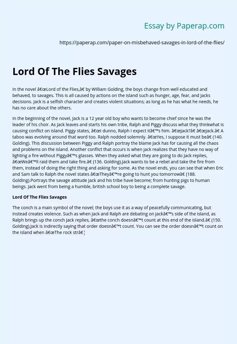 Lord Of The Flies Savages