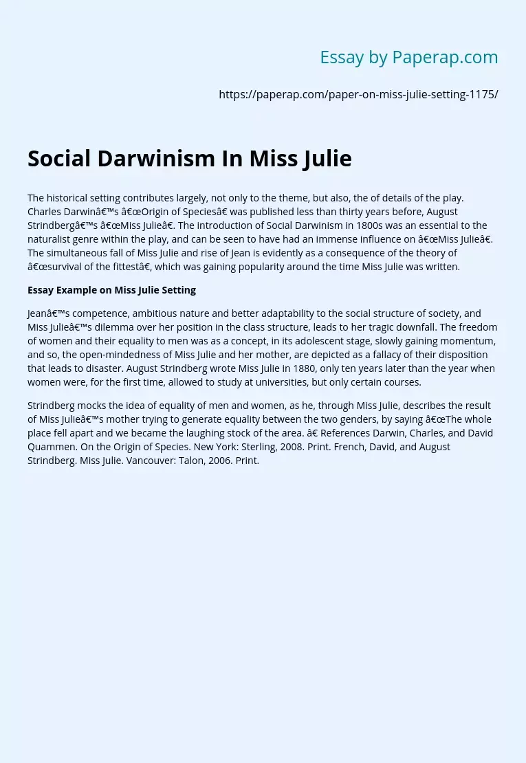 Social Darwinism In Miss Julie