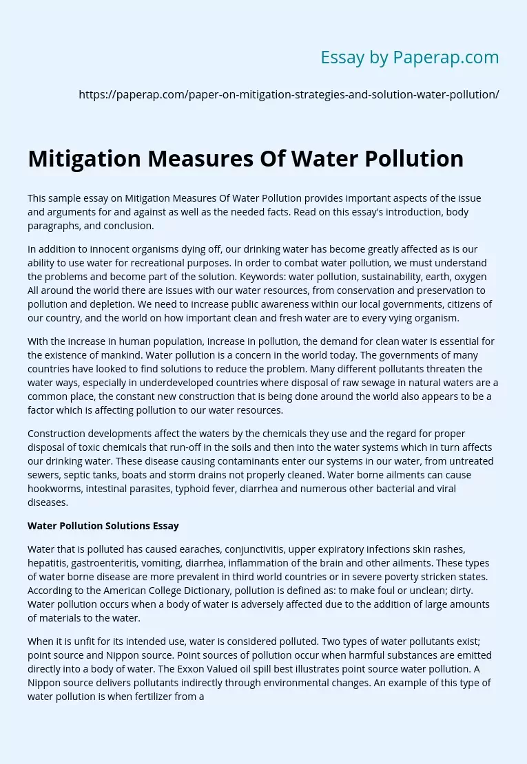 Mitigation Measures Of Water Pollution