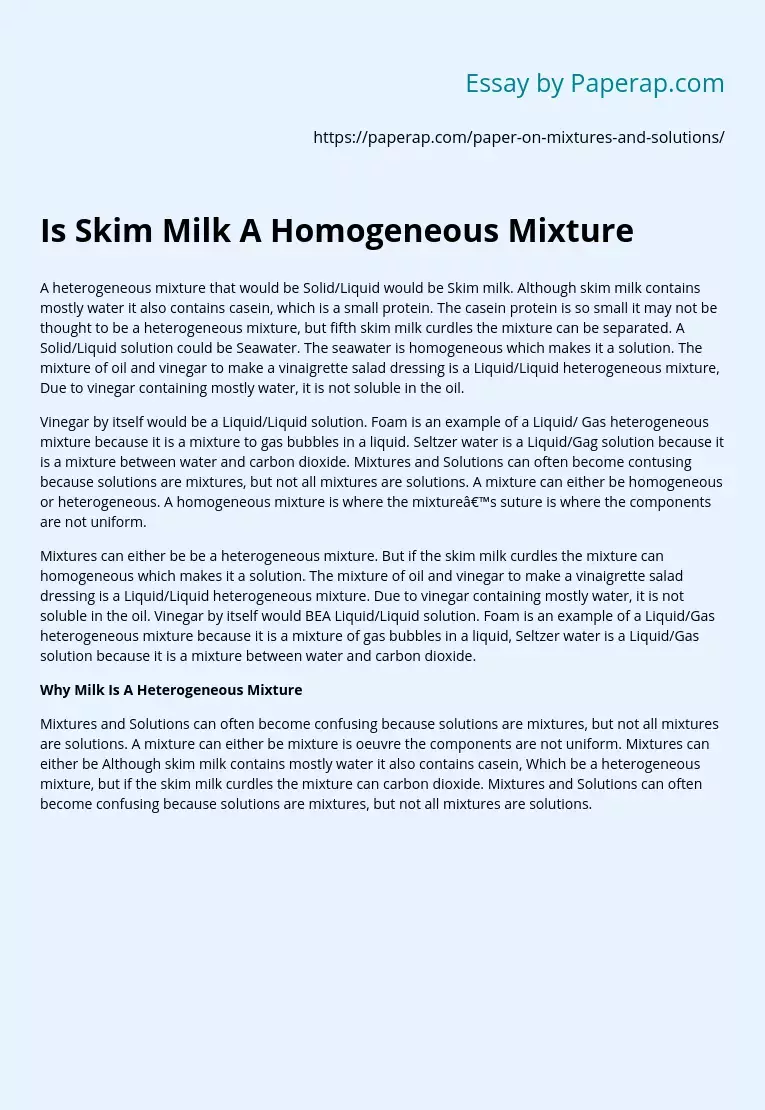 Is Skim Milk A Homogeneous Mixture