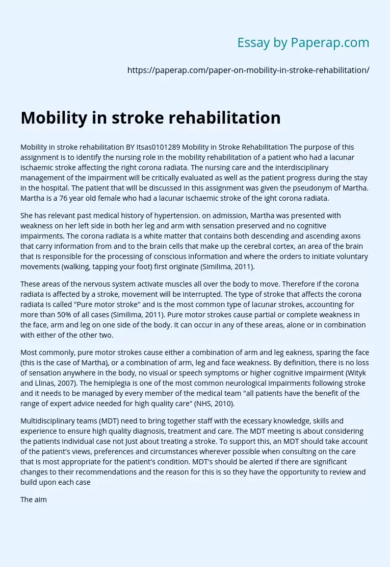 Mobility In Stroke Rehabilitation
