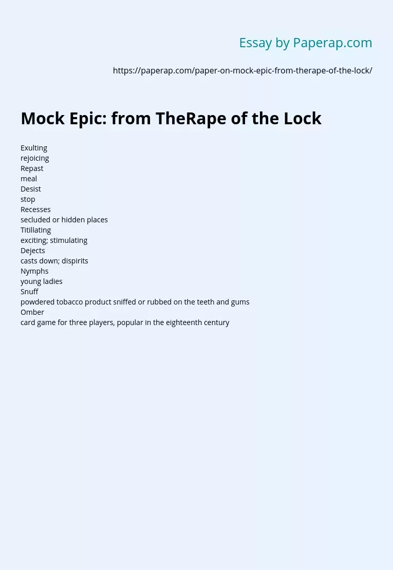 Mock Epic: from TheRape of the Lock
