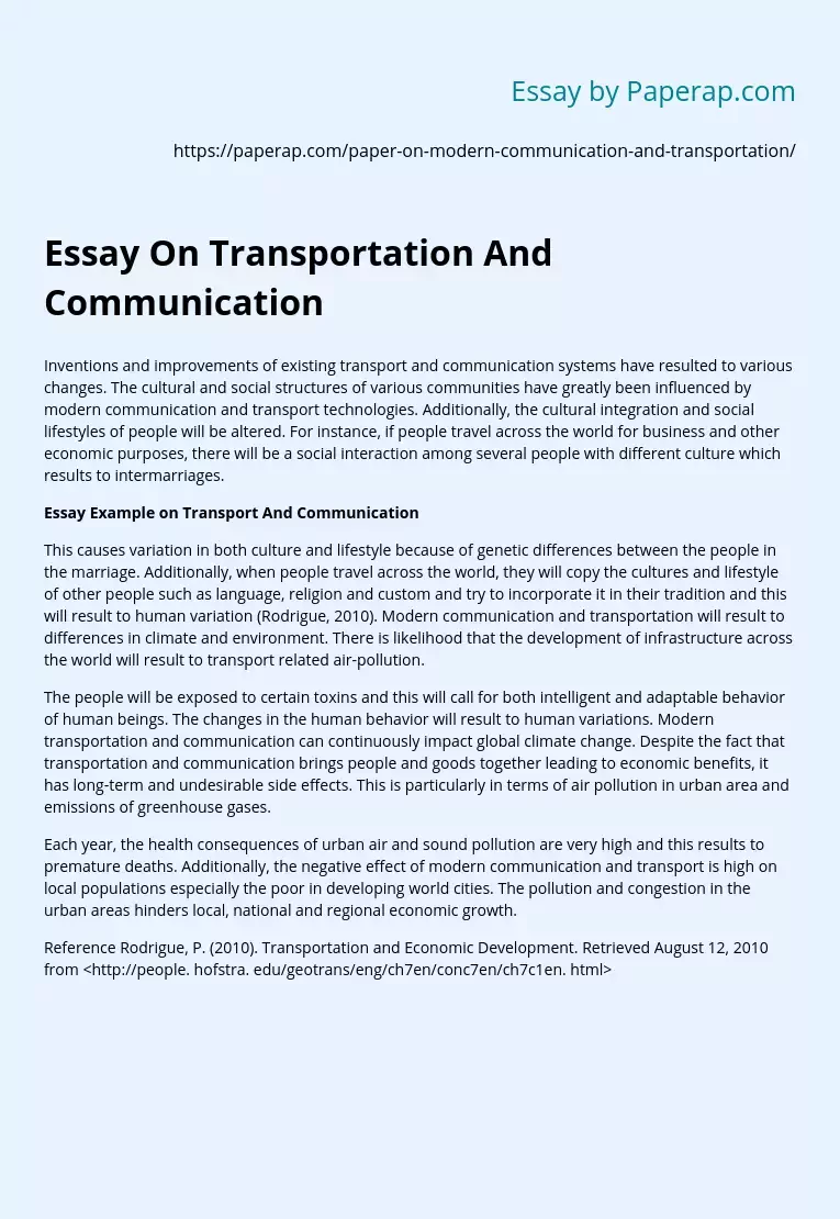 Essay On Transportation And Communication