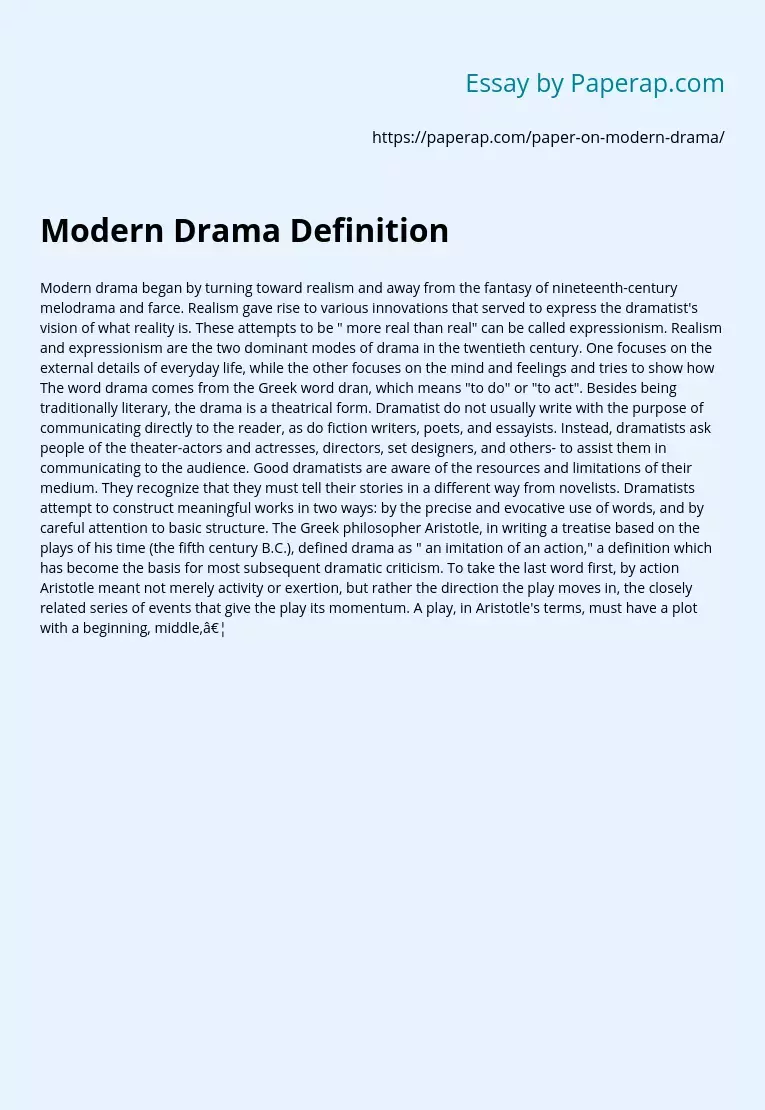 Which Definition Is Correct for Contemporary Drama?