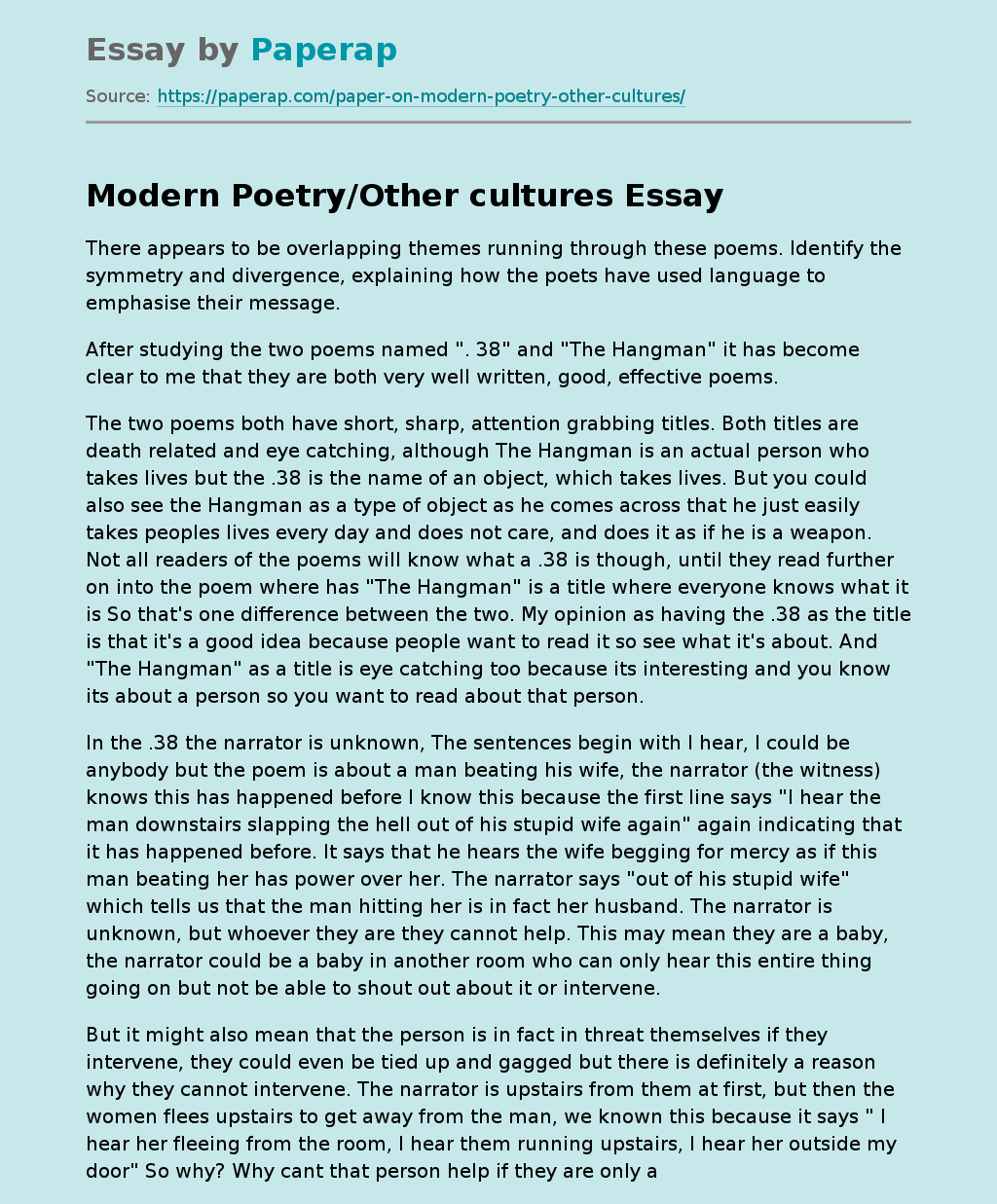Modern Poetry/Other cultures