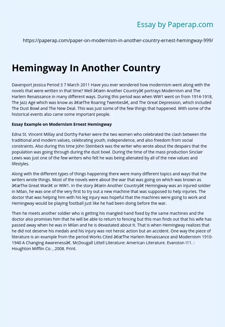Hemingway In Another Country
