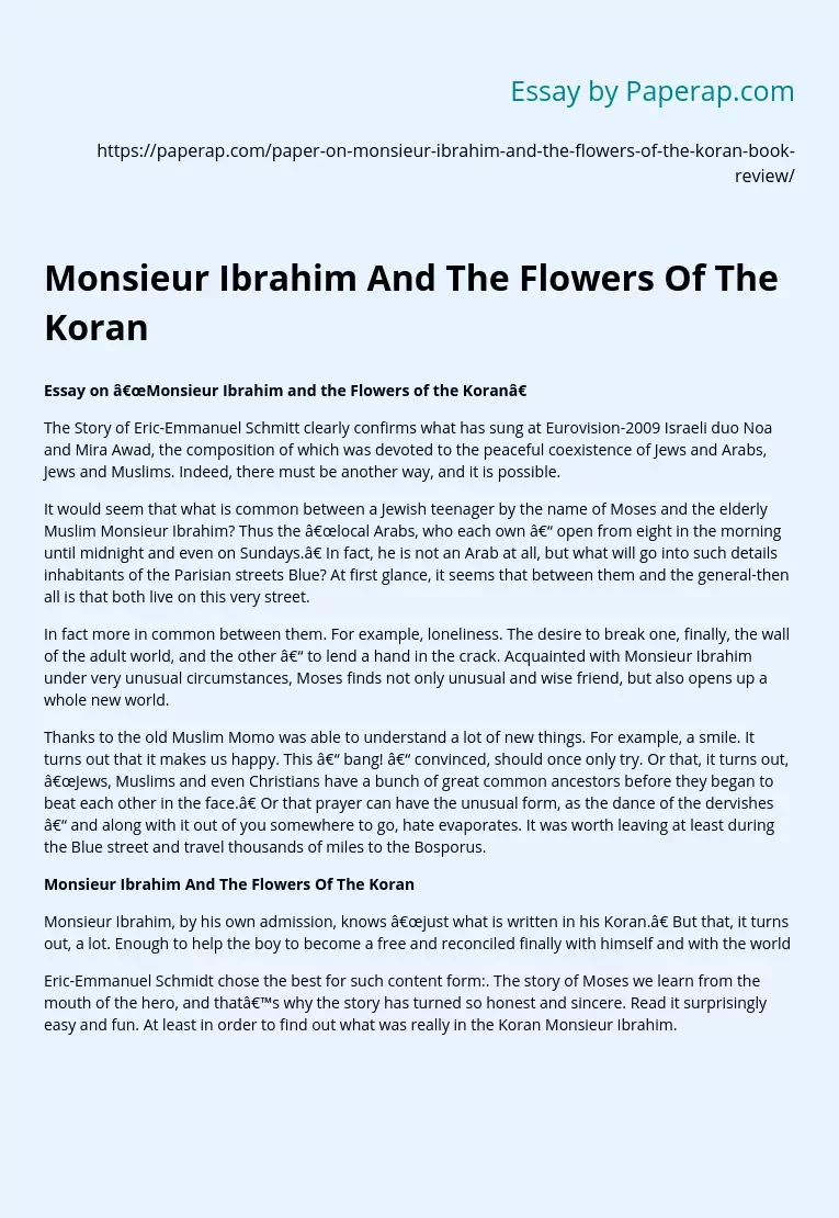 Monsieur Ibrahim And The Flowers Of The Koran