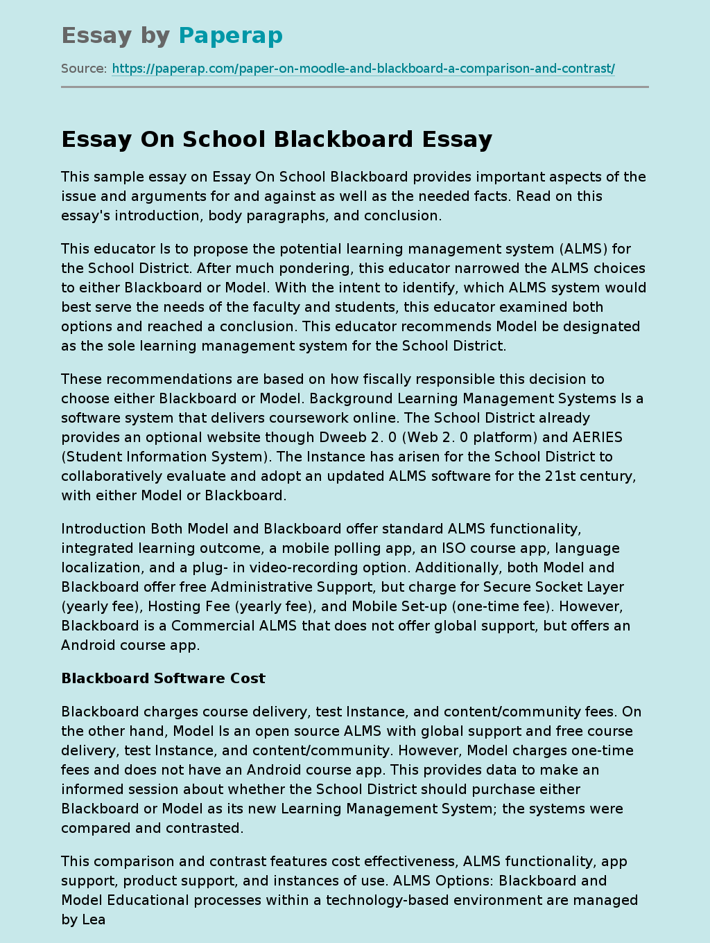 Essay On School Blackboard