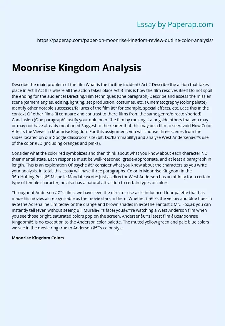 Moonrise Kingdom Analysis