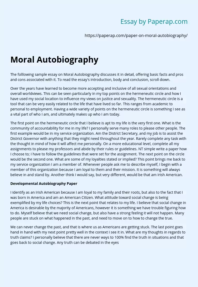 My Moral Autobiography and Views