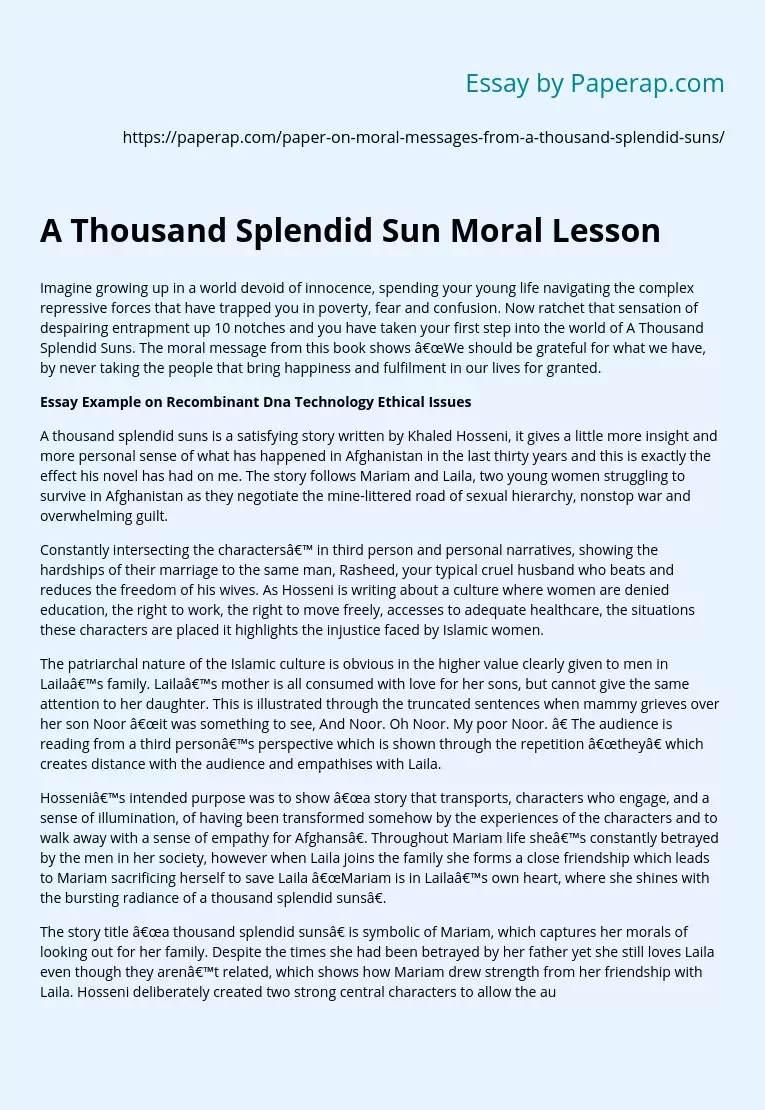 A Thousand Splendid Sun Moral Lesson