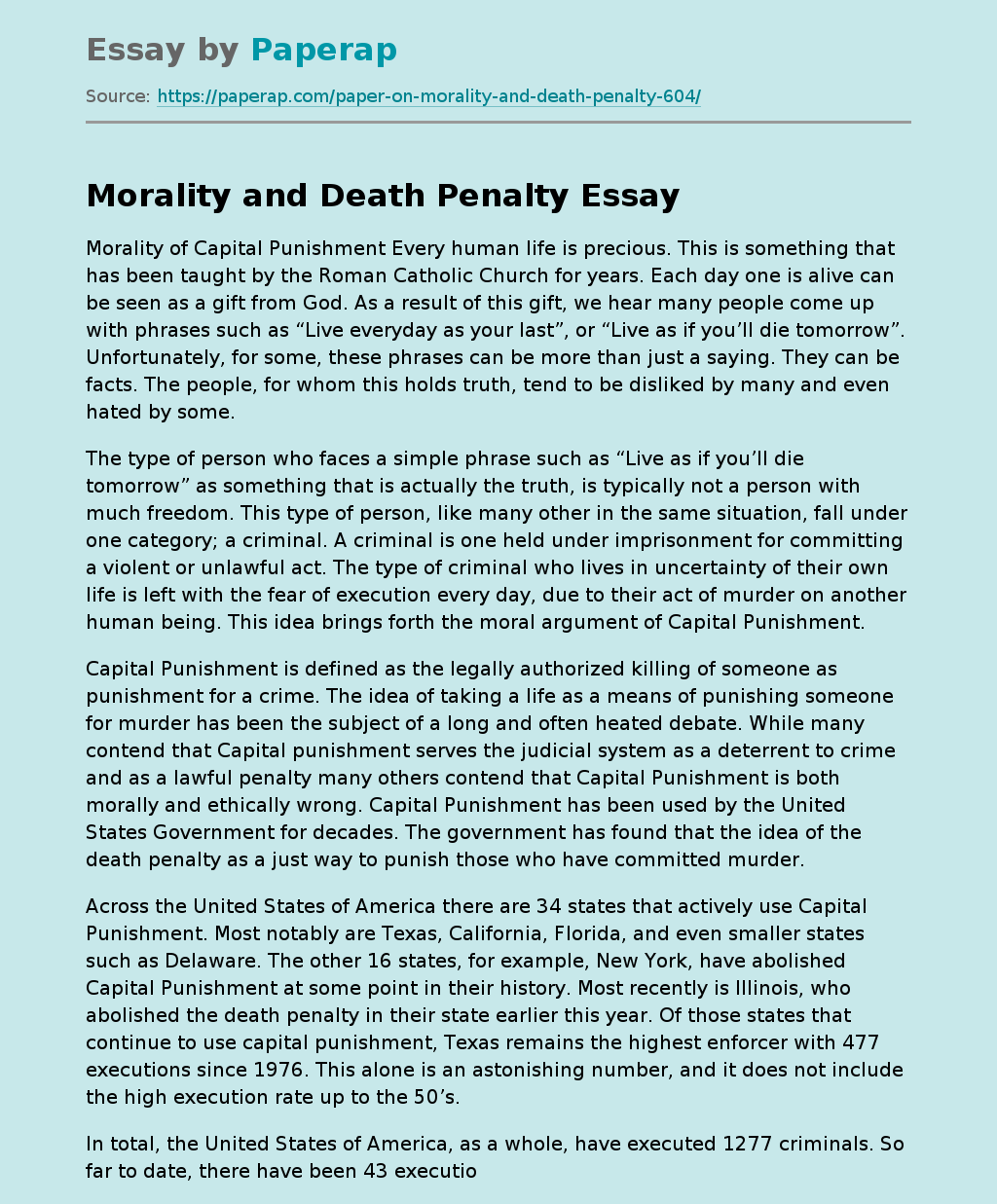 Morality and Death Penalty