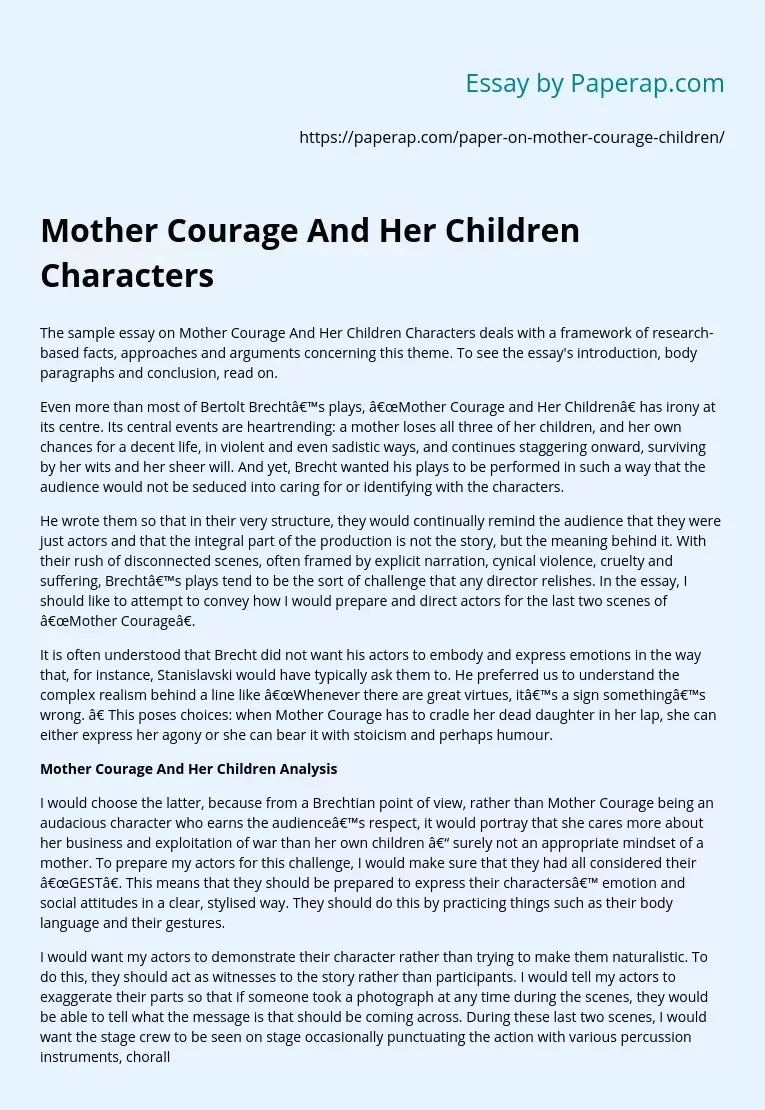 Play by Bertold Brecht "Mother Courage and Her Children"
