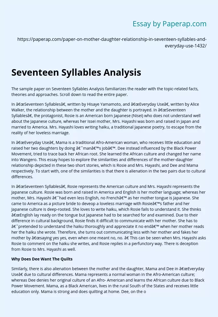 Seventeen Syllables Analysis