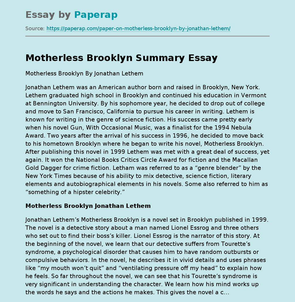 Motherless Brooklyn Summary