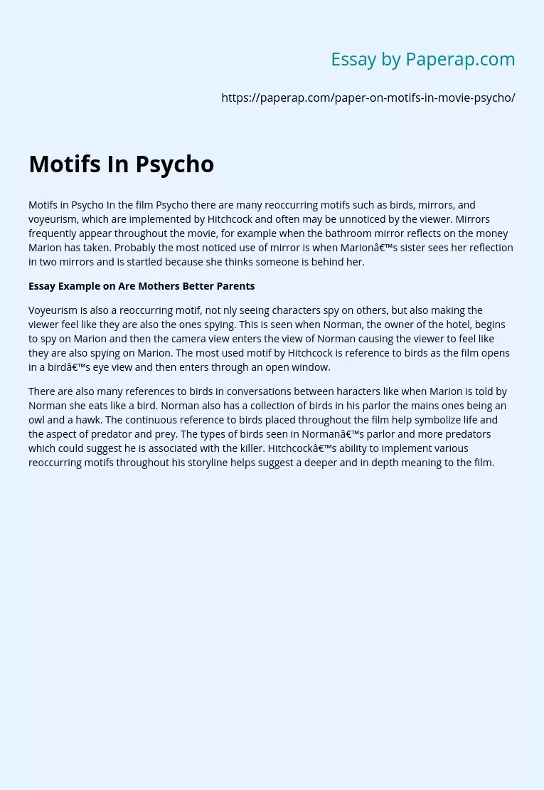 Characters' Motifs In Psycho Movie