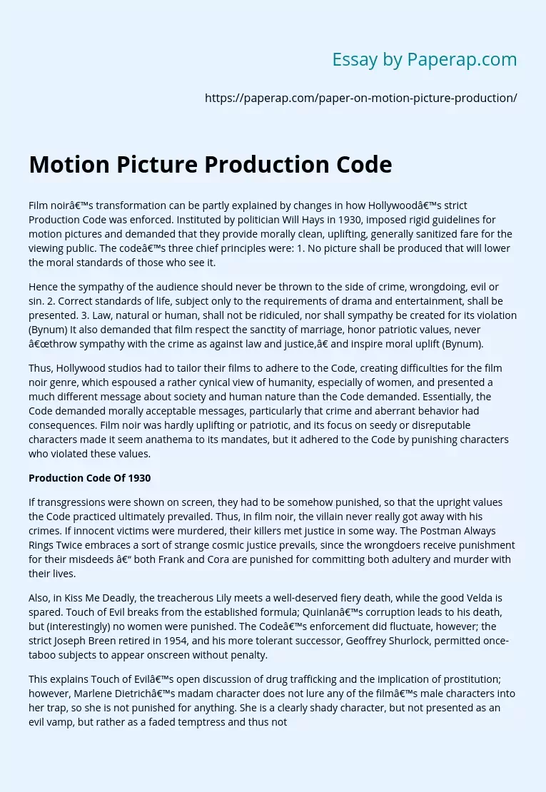 Motion Picture Production Code
