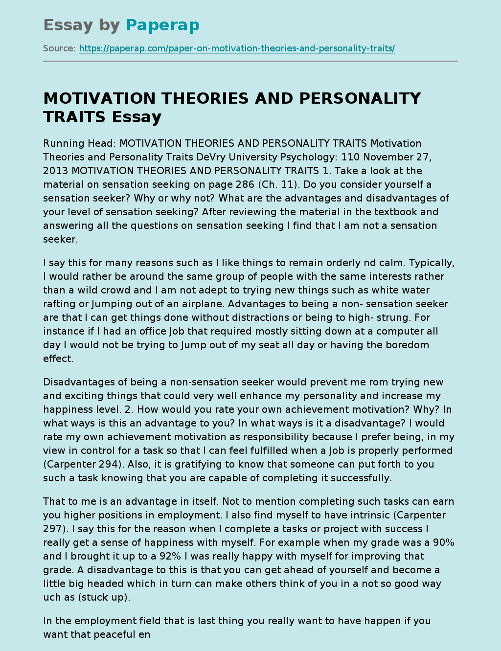 Motivation Theories And Personality Traits