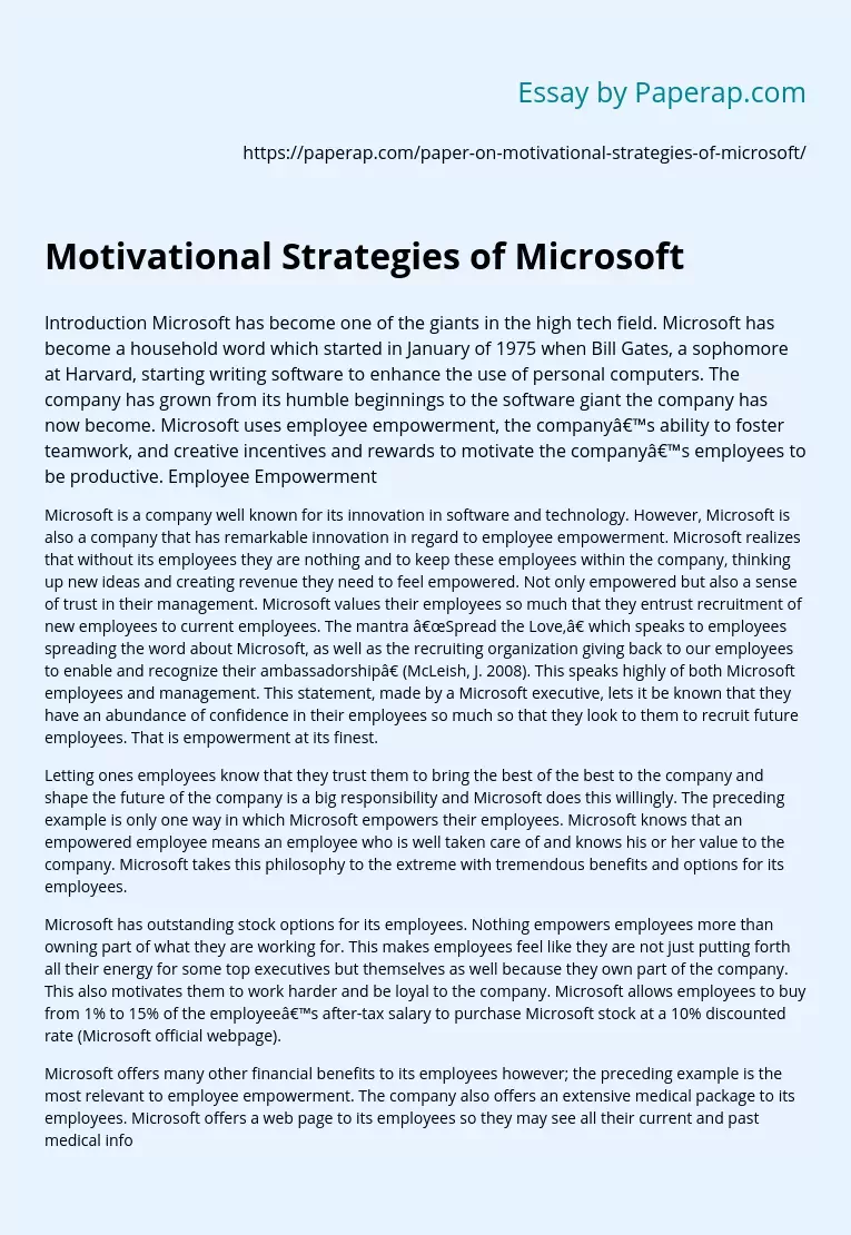 Interesting Motivational Strategies of Microsoft