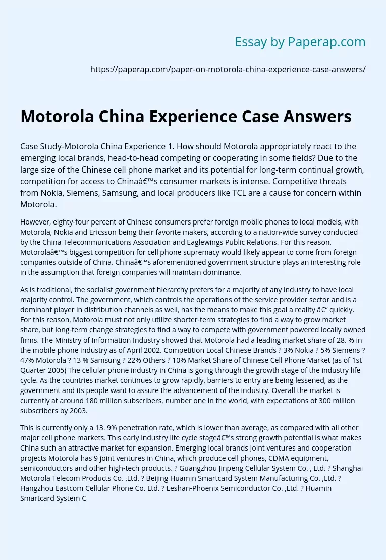 Motorola China Experience Case Answers