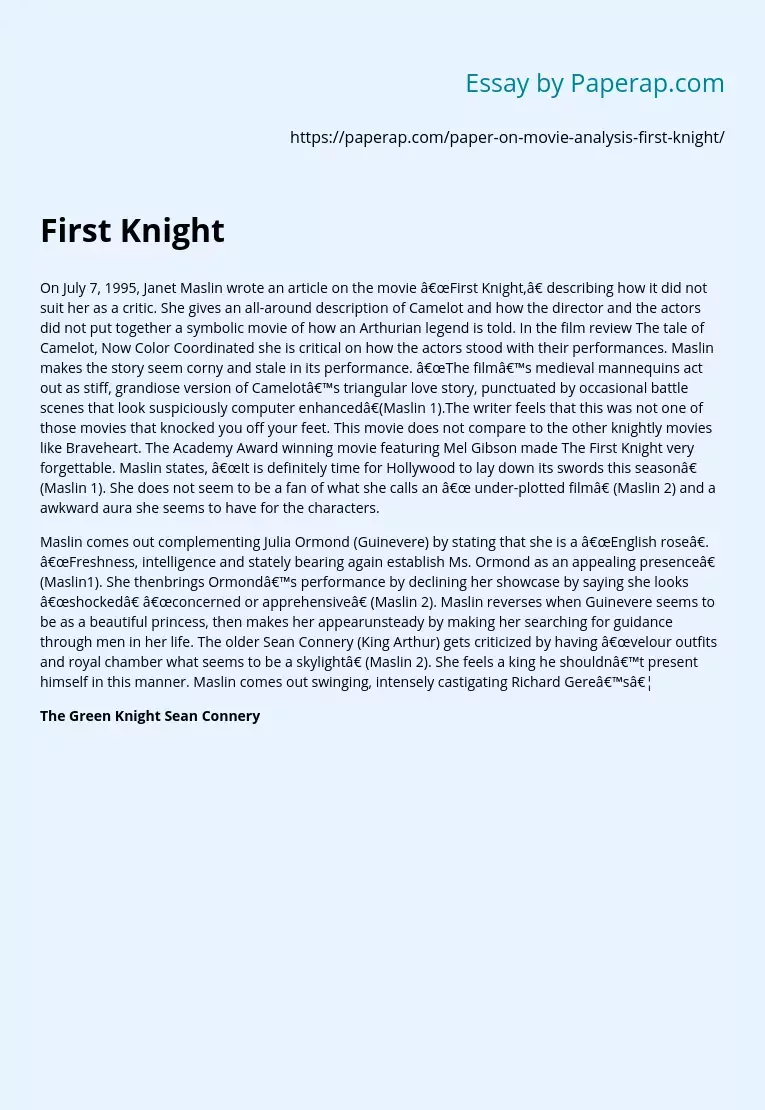 First Knight: A Critique by Janet Maslin
