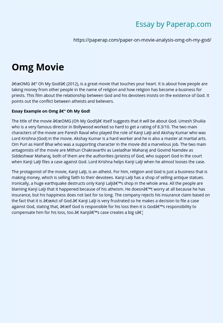 Omg – Oh My God! 2012 Movie Analysis