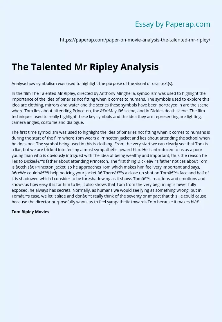 The Talented Mr Ripley Analysis
