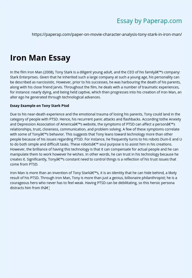Iron Man: Analysis of Tony Stark's Character