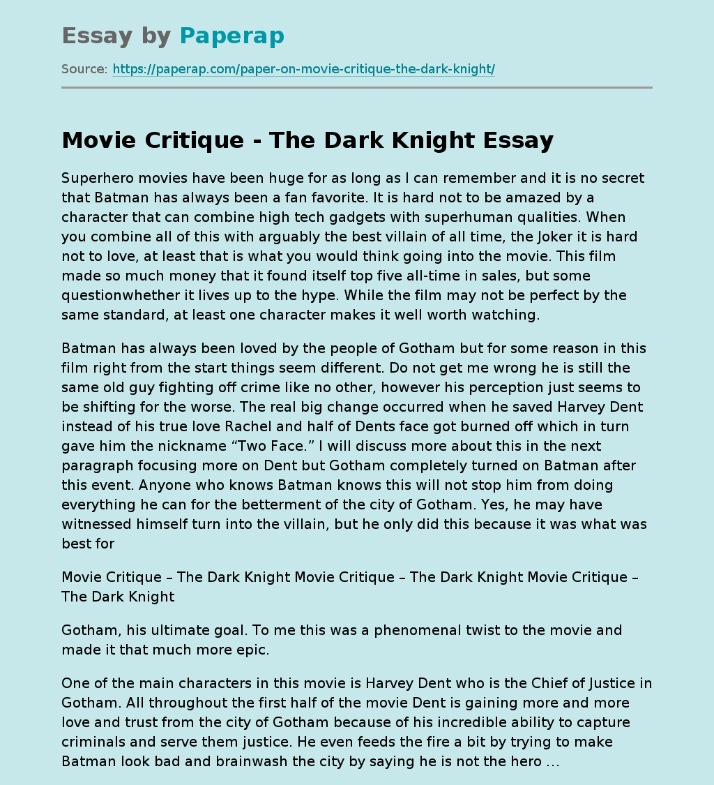 Movie Critique - The Dark Knight