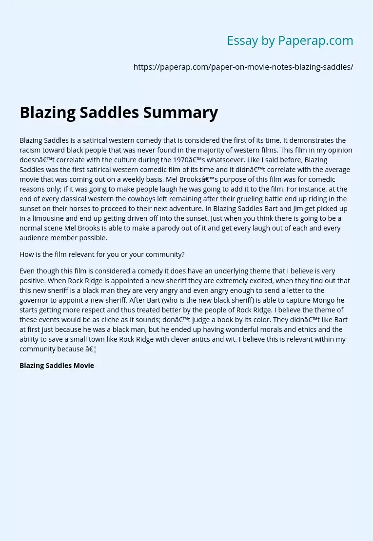 Blazing Saddles Summary