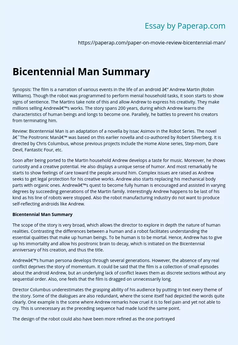 Bicentennial Man Summary