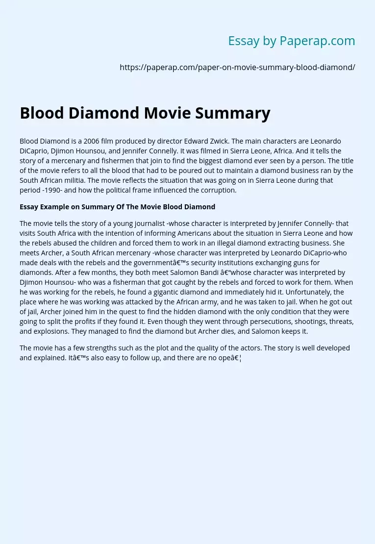Blood Diamond Movie Summary
