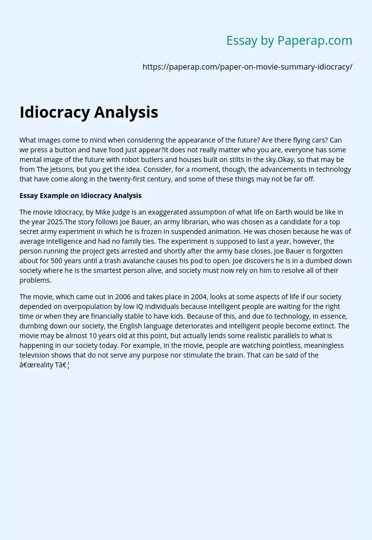 Idiocracy Analysis