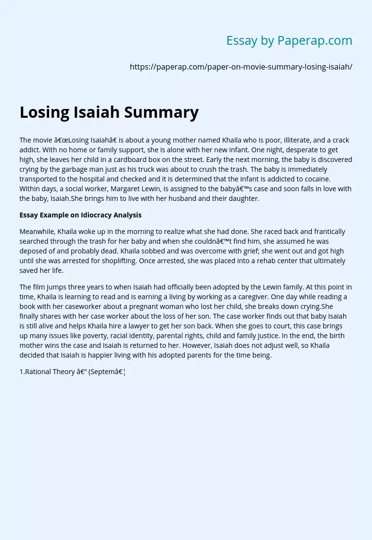 Losing Isaiah Summary
