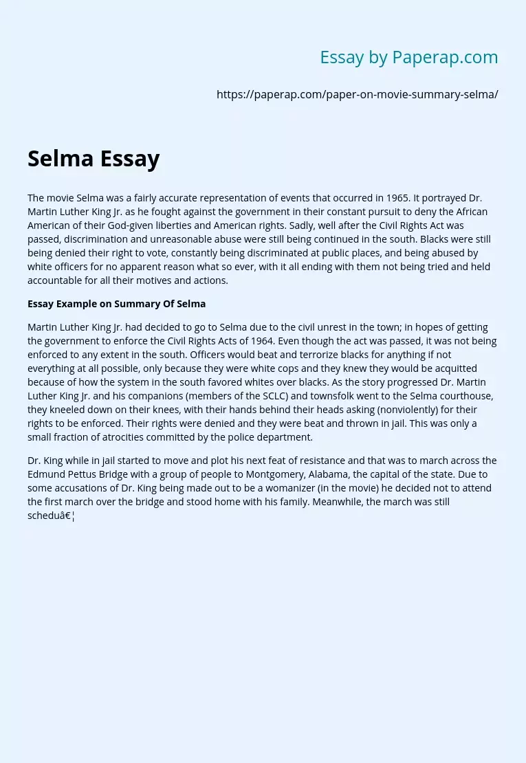 Selma Movie Summary and Analysis
