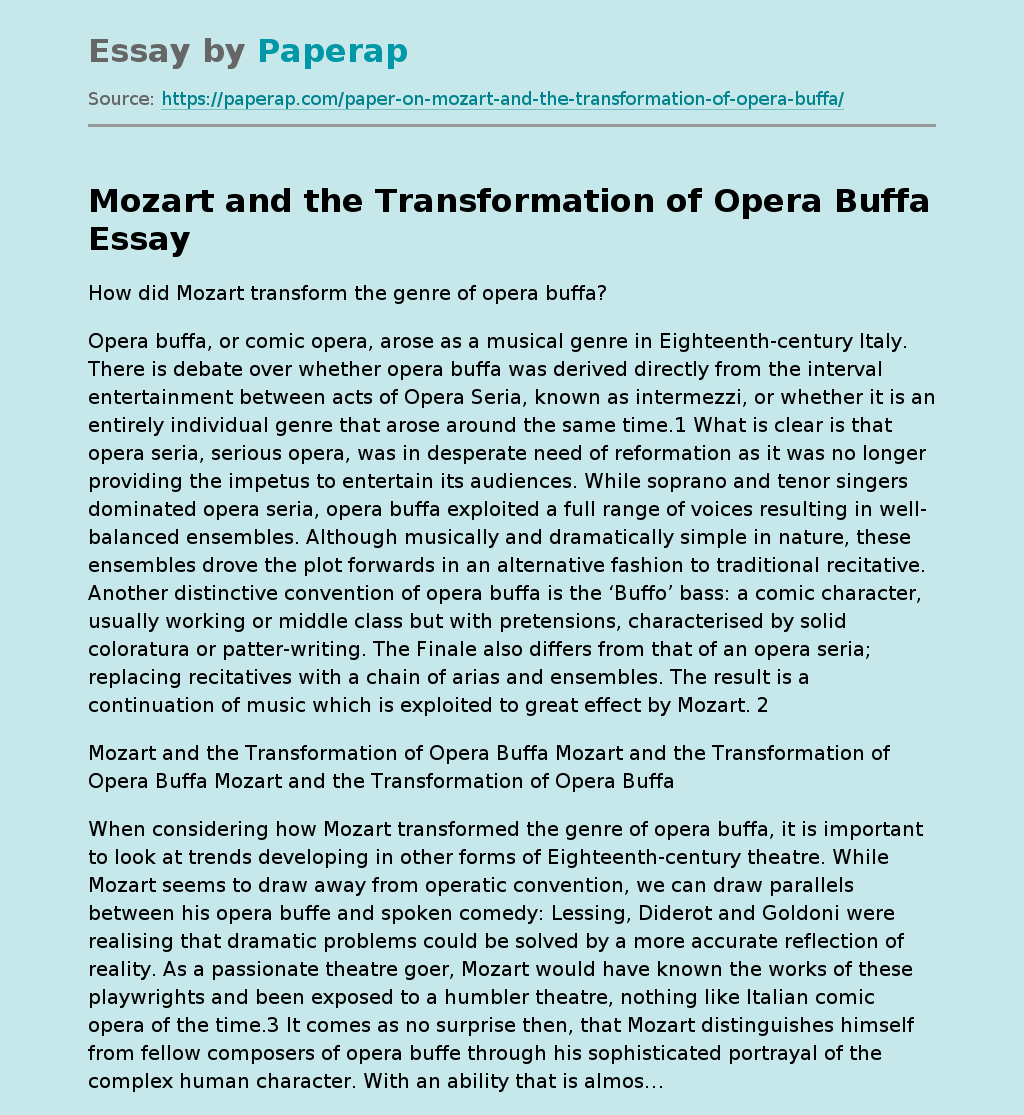 Mozart and the Transformation of Opera Buffa