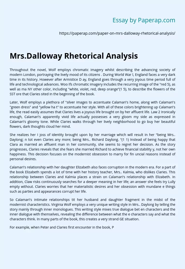 Mrs.Dalloway Rhetorical Analysis