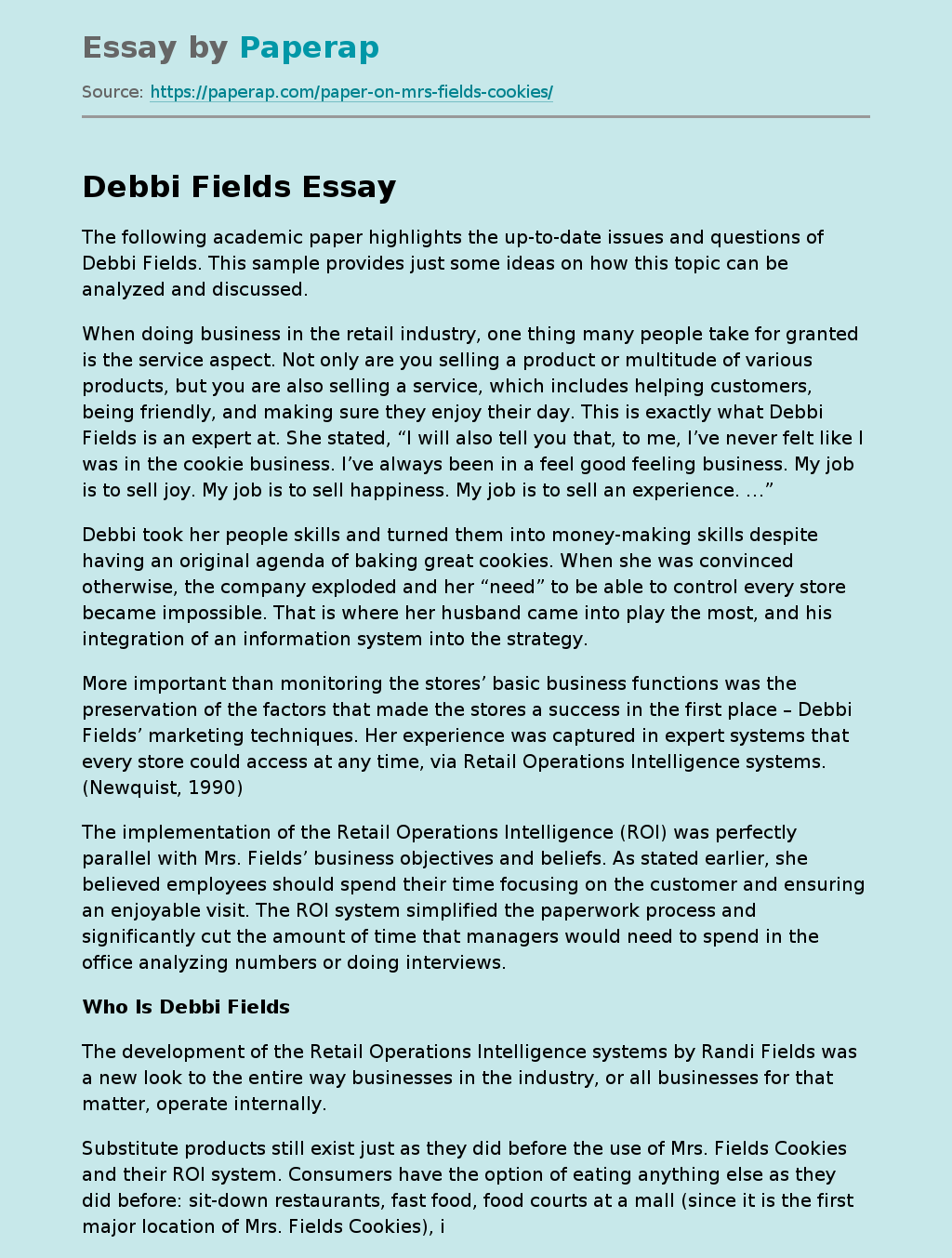 Exploring Debbi Fields' Contemporary Issues