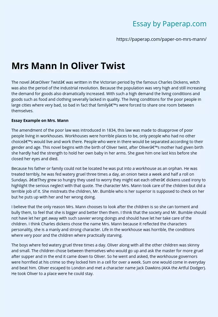 Mrs Mann In Oliver Twist