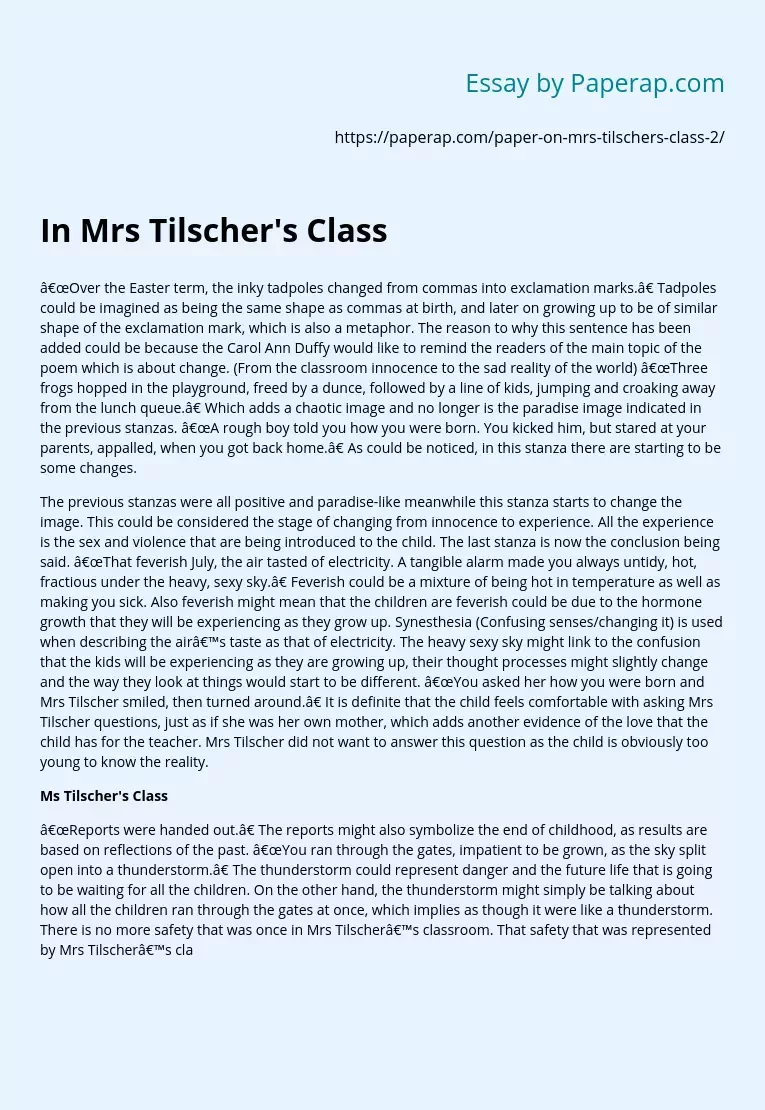 In Mrs Tilscher’s Class