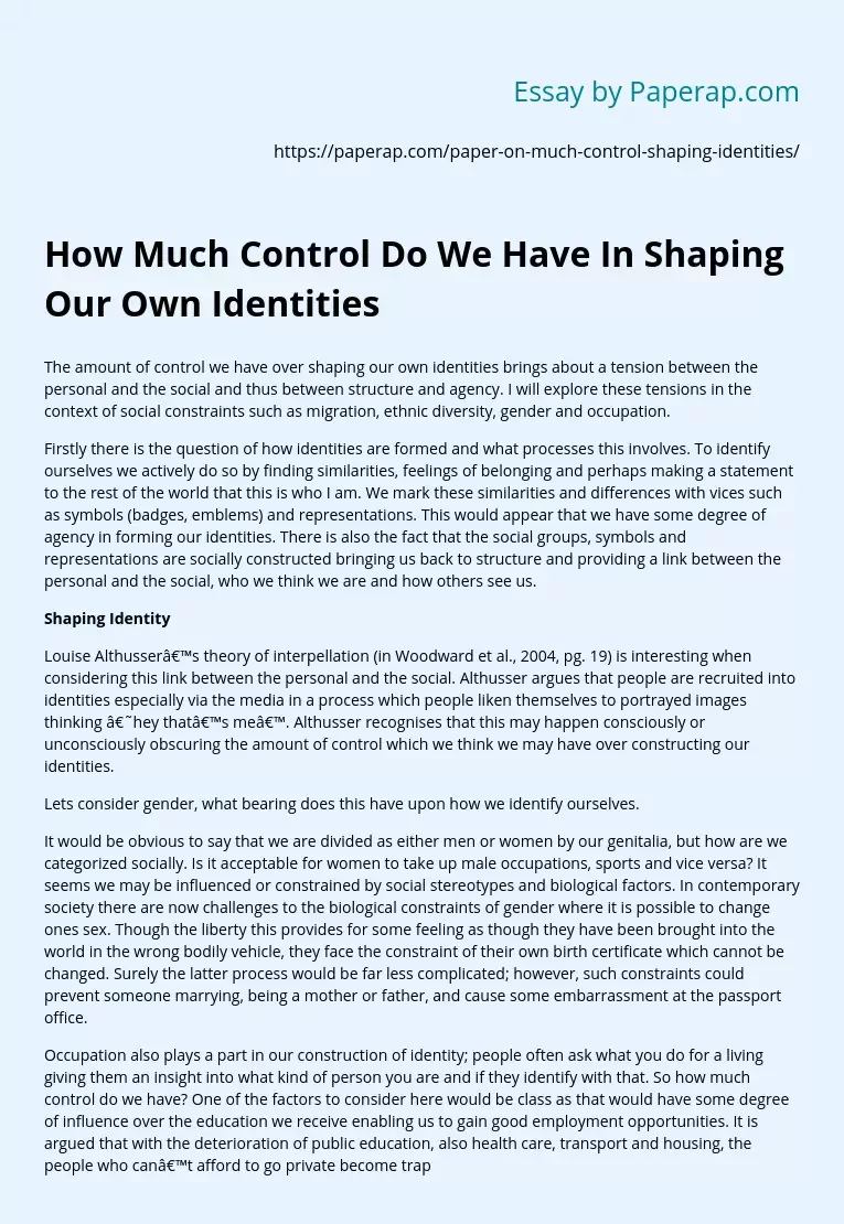 How Much Control Do We Have In Shaping Our Own Identities