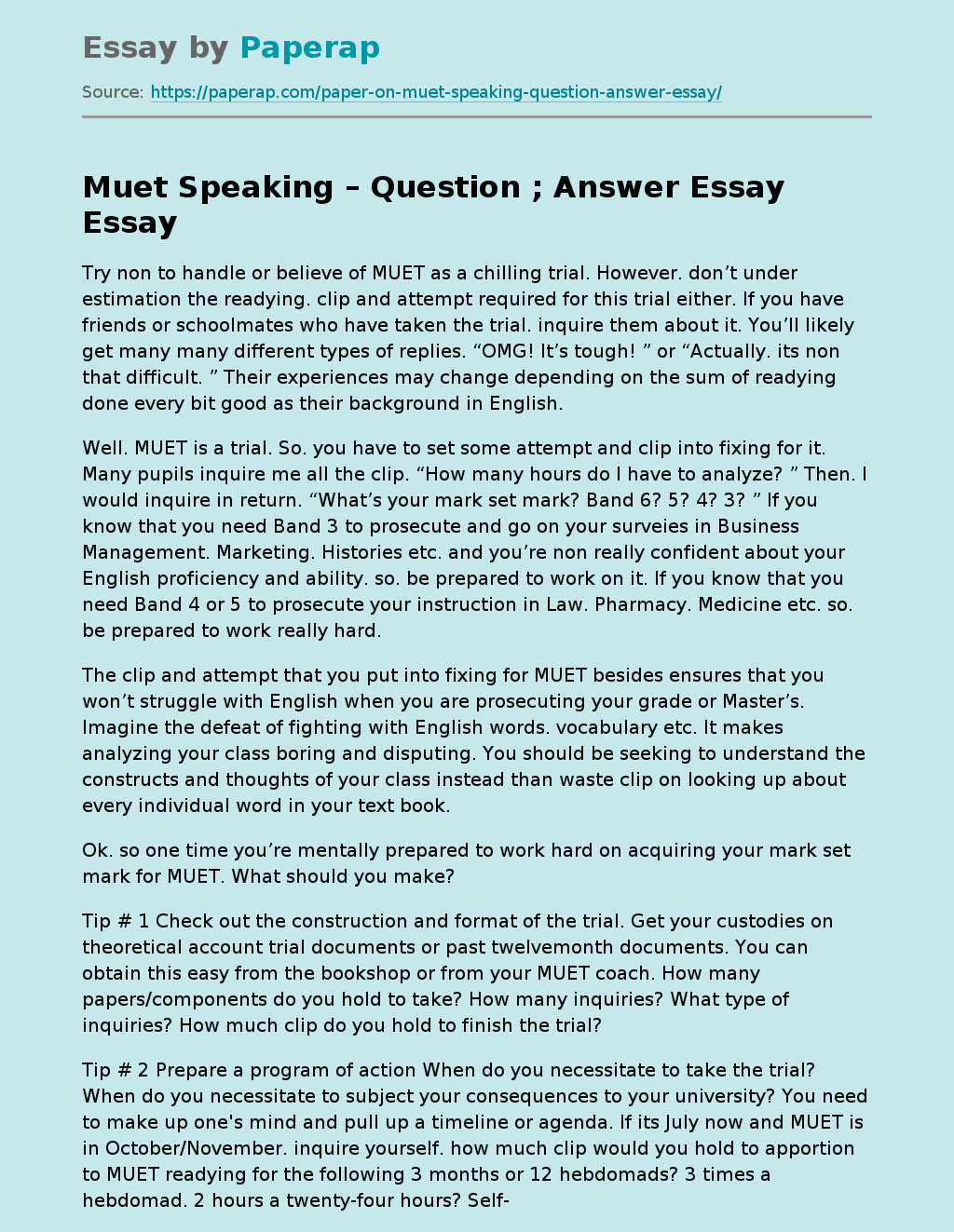 Muet Speaking – Question ; Answer Essay