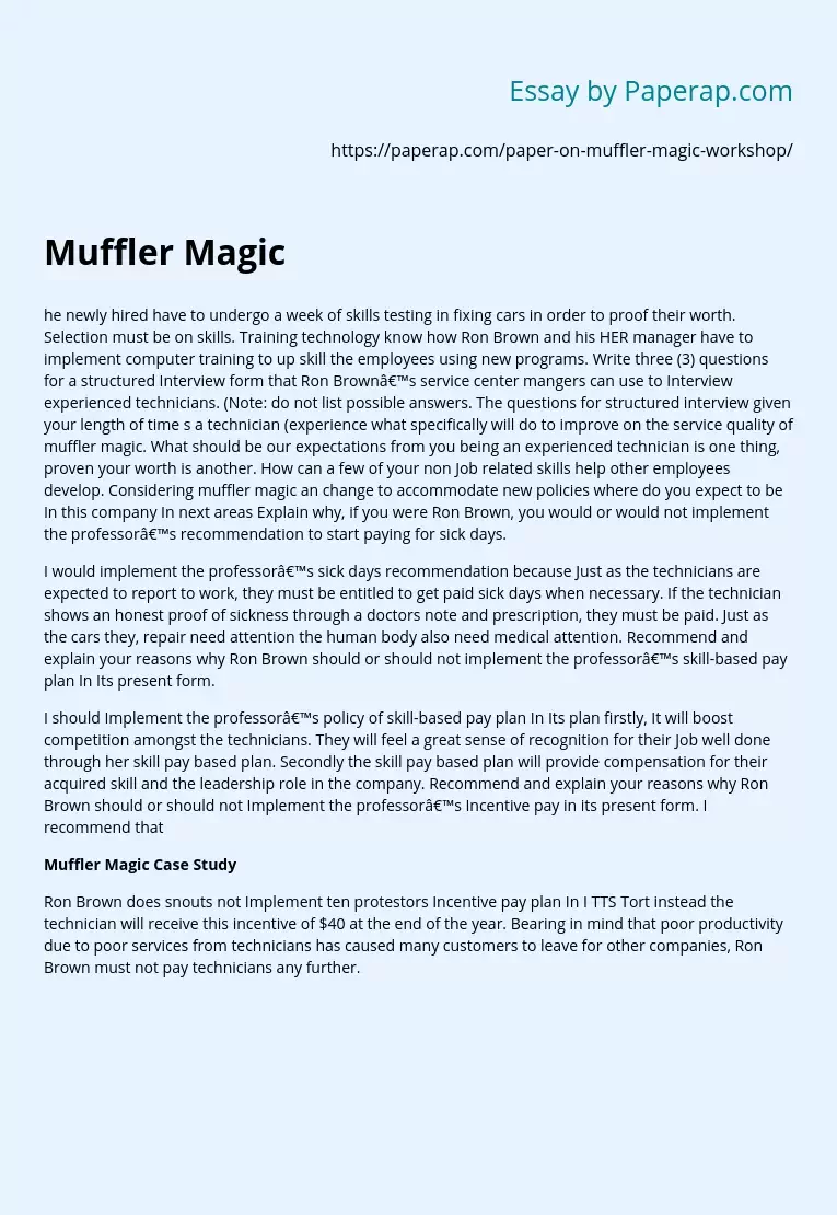 Muffler Magic Workshop Case Study