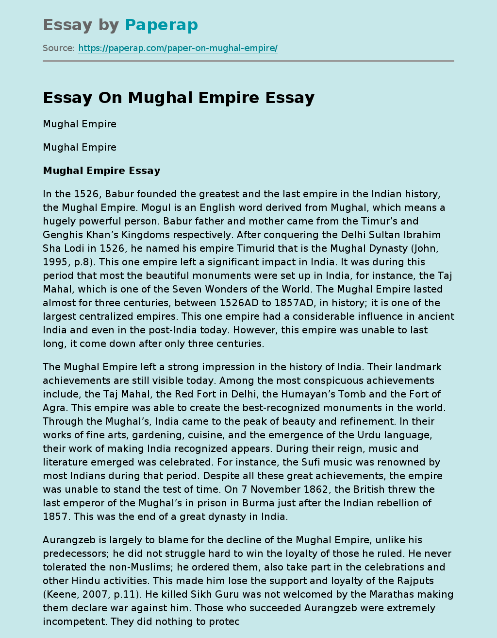 Essay On Mughal Empire