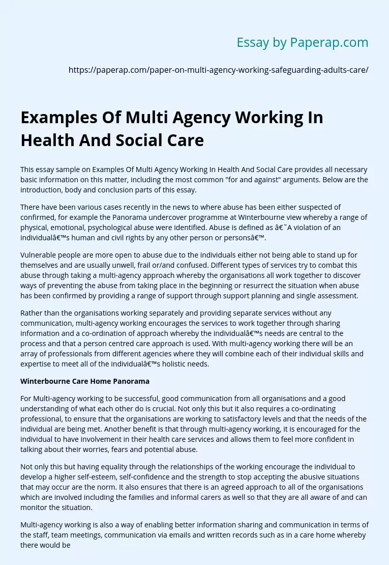 Examples Of Multi Agency Working In Health And Social Care
