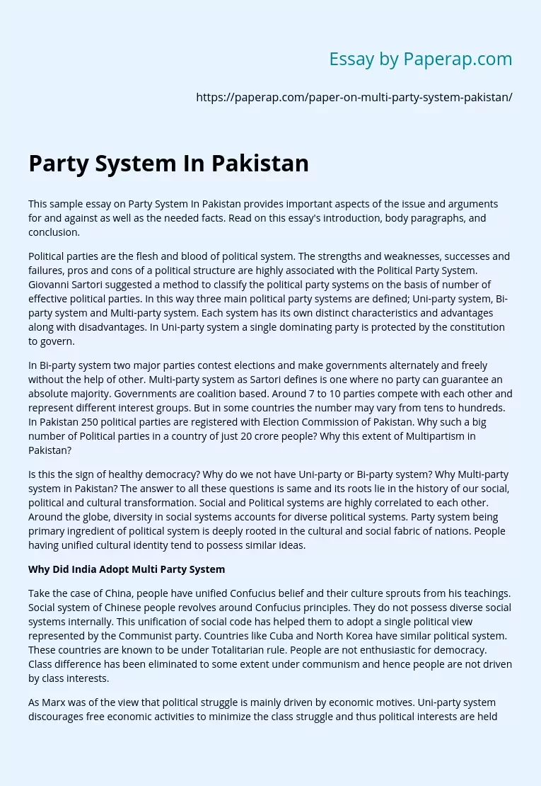 Party System In Pakistan