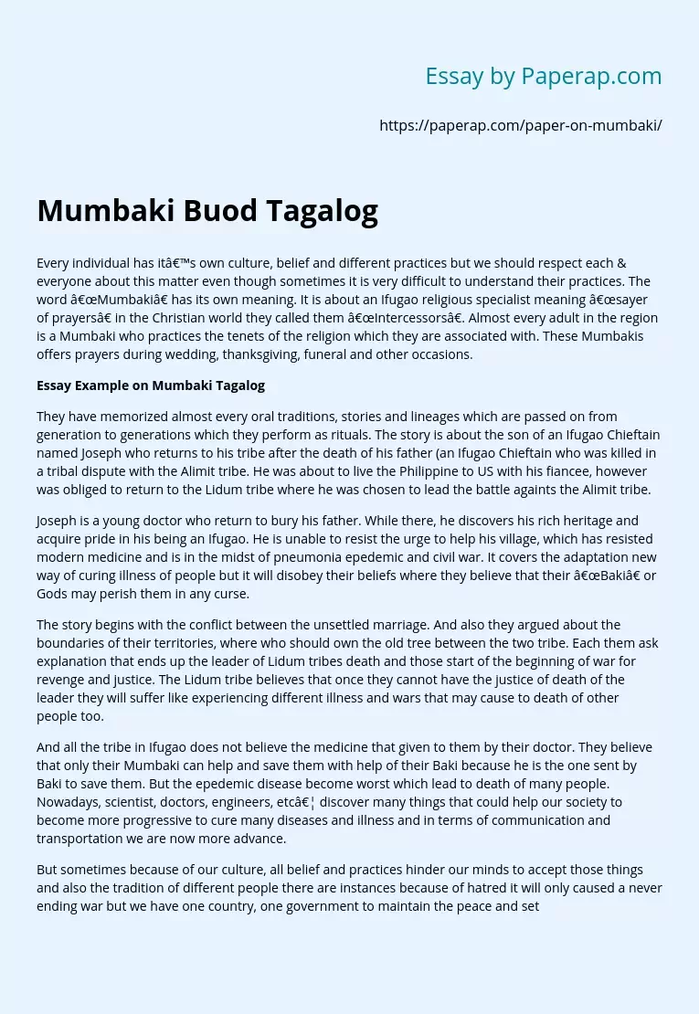 Mumbaki Buod Tagalog in Culture of the Philippines