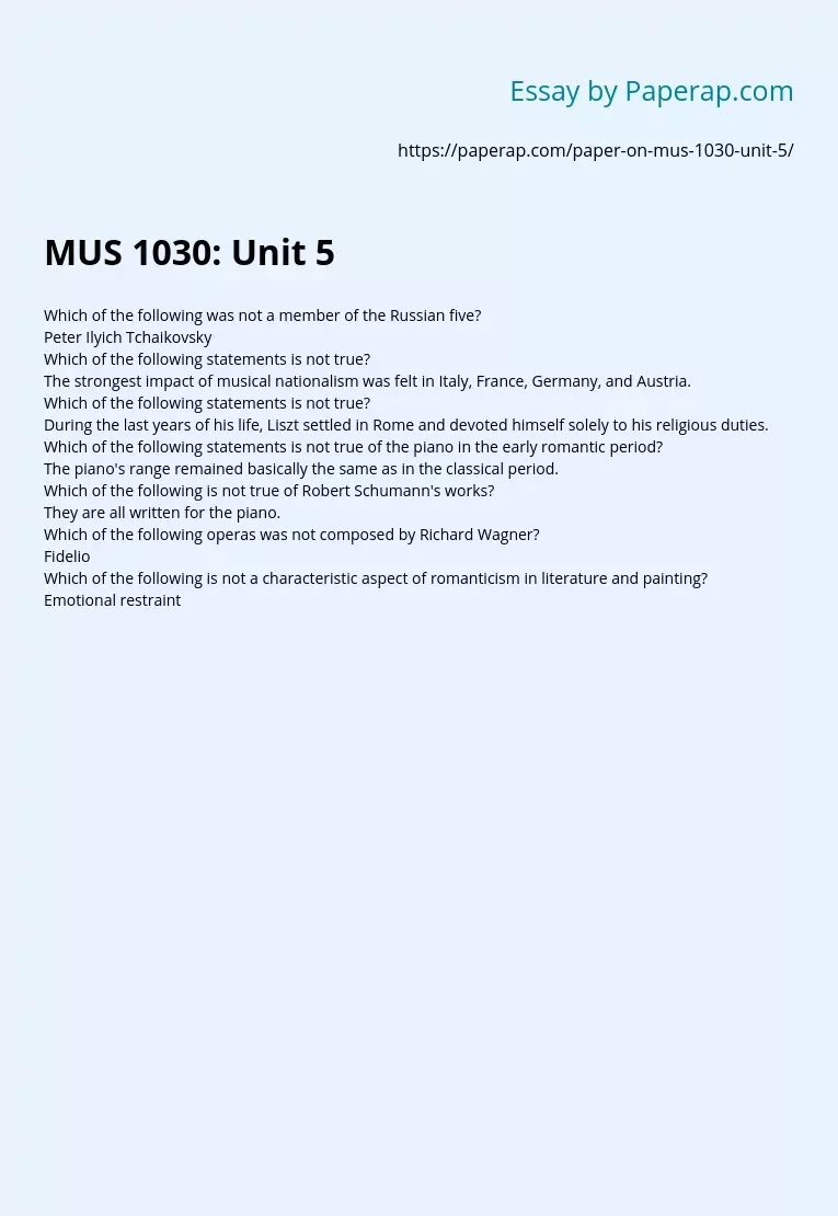 MUS 1030: Unit 5