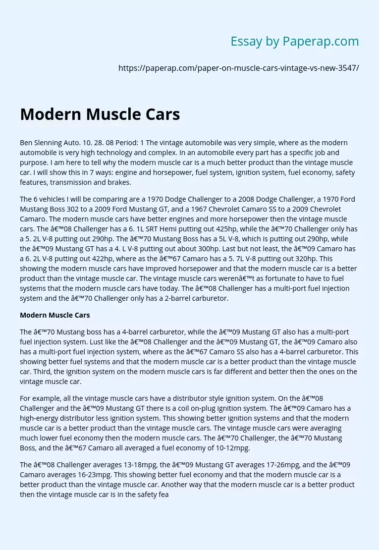 Реферат: Muscle Cars Essay Research Paper I have