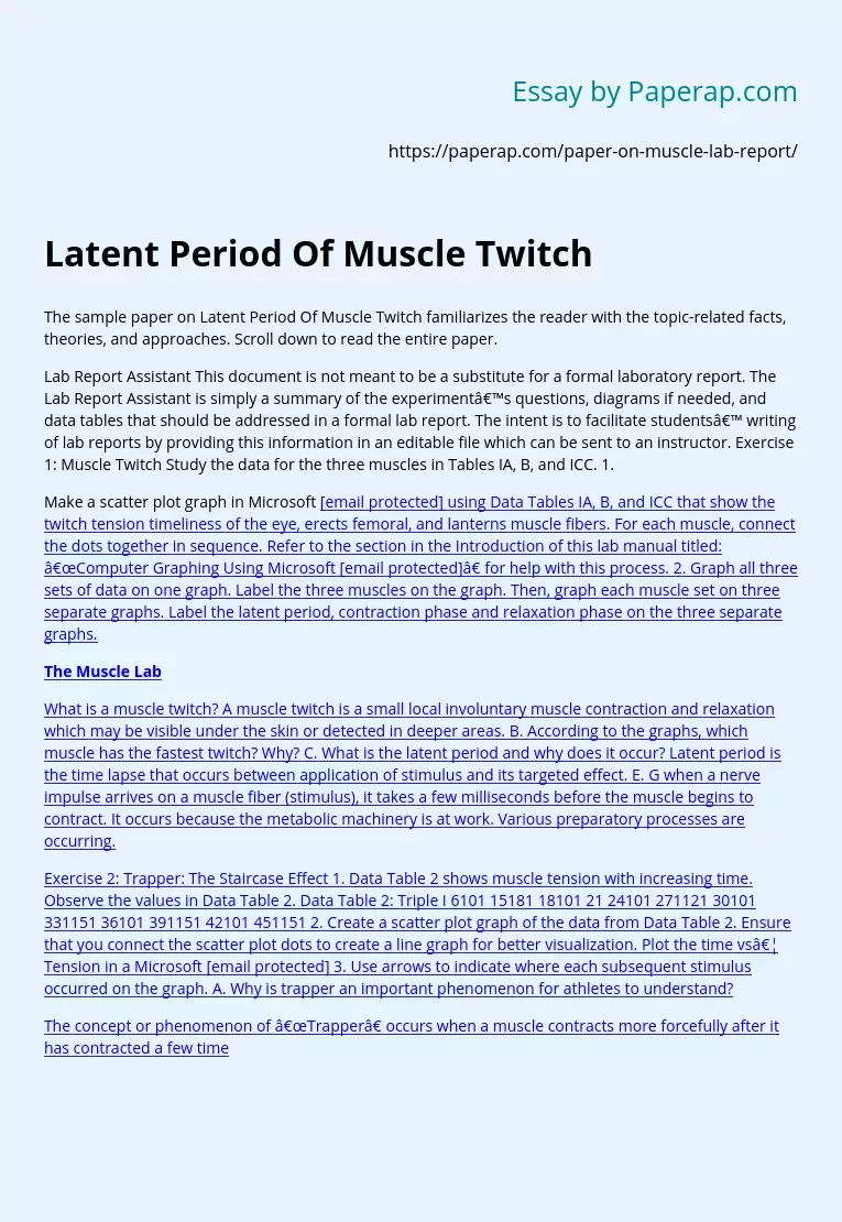 Latent Period Of Muscle Twitch